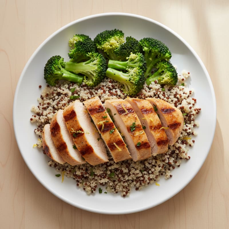Grilled Chicken Breast with Quinoa and Steamed Broccoli