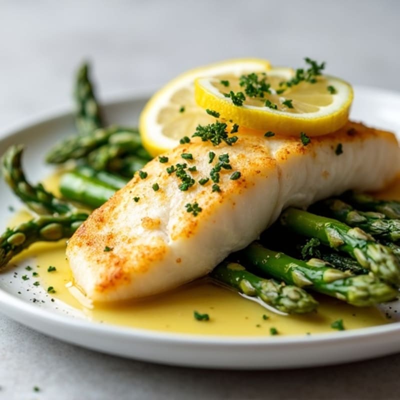 Lemon-Garlic Pan-Seared Cod with Crispy Roasted Asparagus
