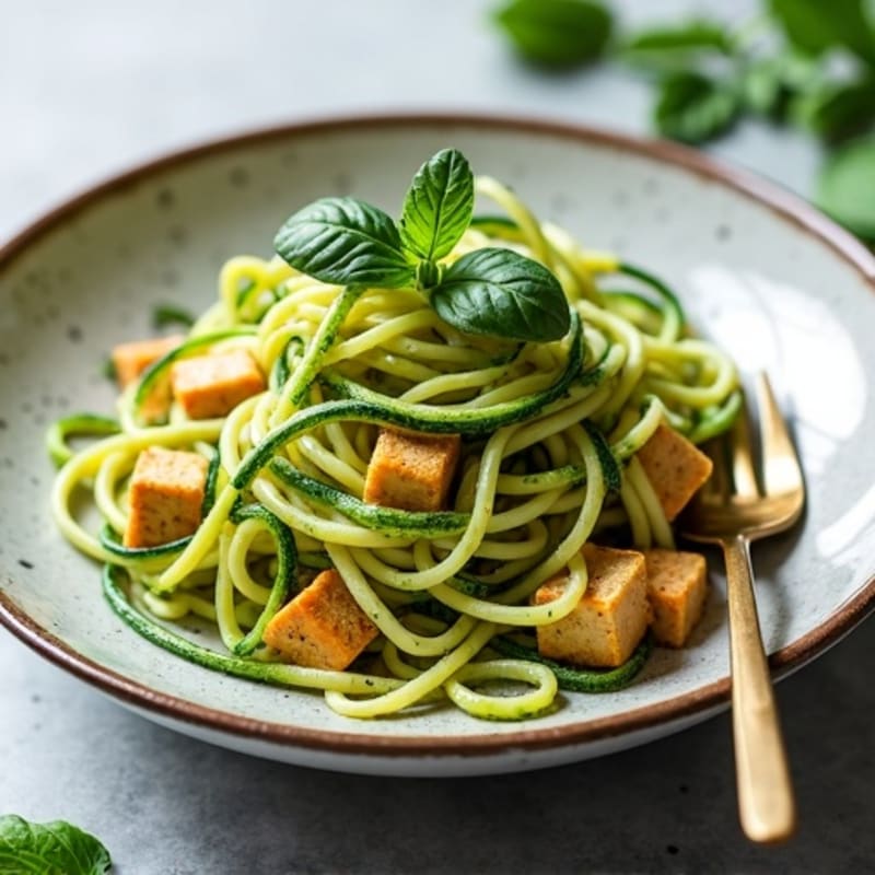 Fresh Zucchini Noodles with Creamy Vegan Pesto