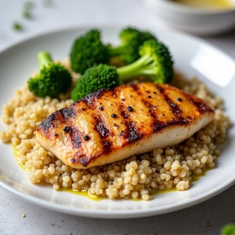 Grilled Chicken Breast with Roasted Broccoli and Quinoa