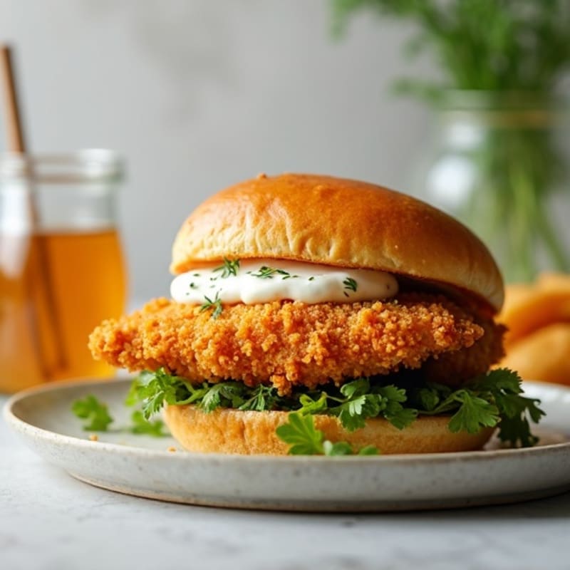 Crispy Air-Fried Chicken Sandwich with Honey Dill Sauce