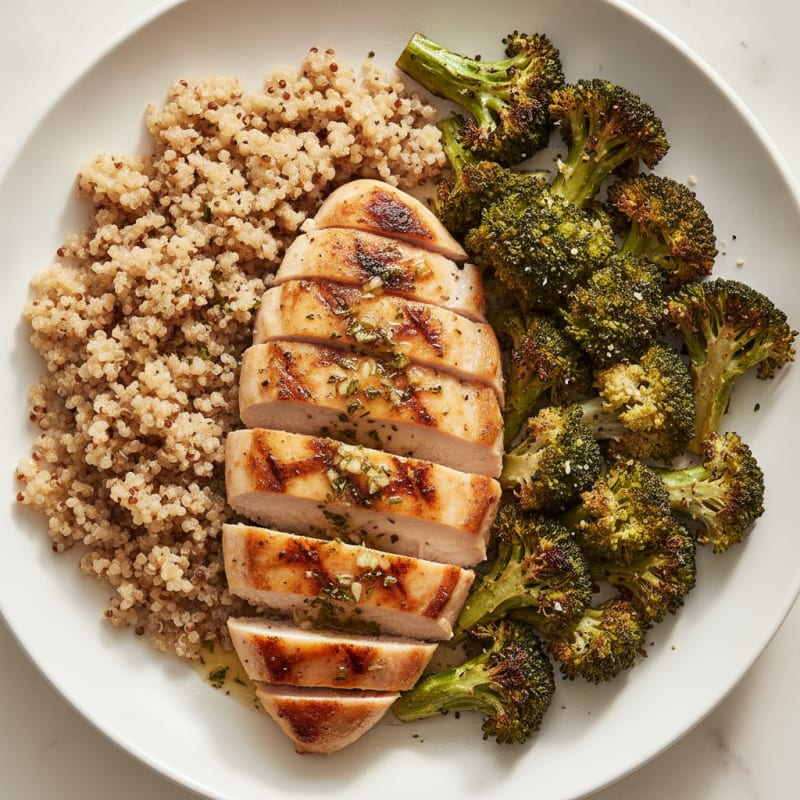 Grilled Chicken Breast with Quinoa and Roasted Broccoli