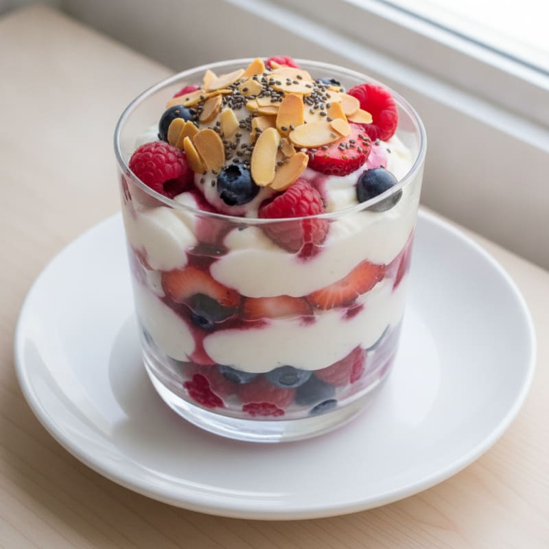 Silky Vanilla Protein Yogurt Parfait with Mixed Berries