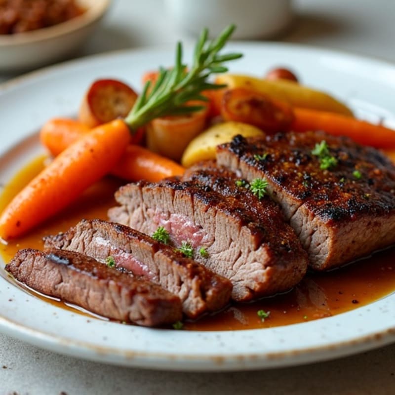Tender Smoky Brisket with Crispy Roasted Root Vegetables