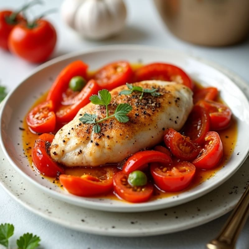 Slow-Cooked Chicken with Bell Peppers and Tomatoes