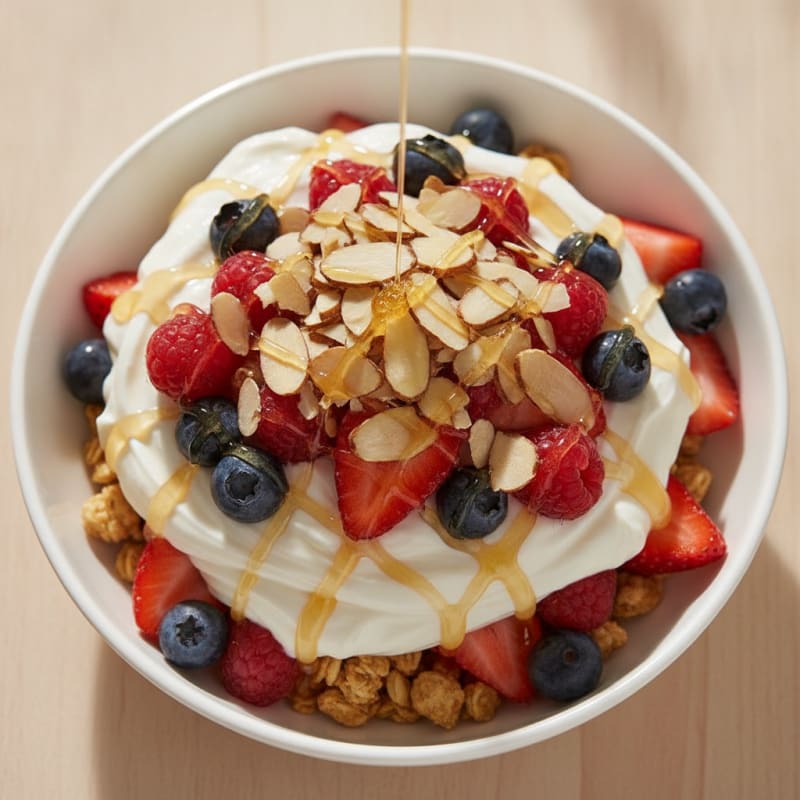 Greek Yogurt Parfait with Mixed Berries and Almonds