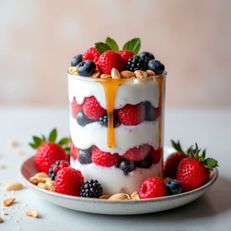 Greek Yogurt Protein Parfait with Mixed Berries and Almonds