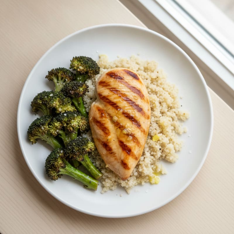 Grilled Chicken Breast with Quinoa and Roasted Broccoli