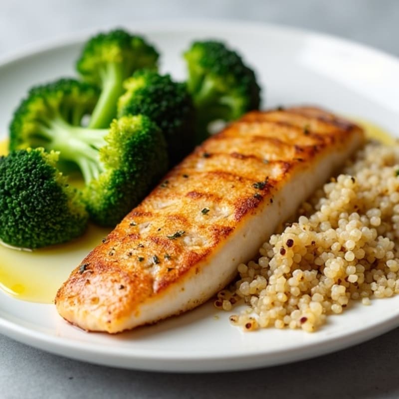 Seared Tilapia with Steamed Broccoli and Quinoa