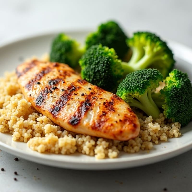 Grilled Chicken Breast with Quinoa and Steamed Broccoli