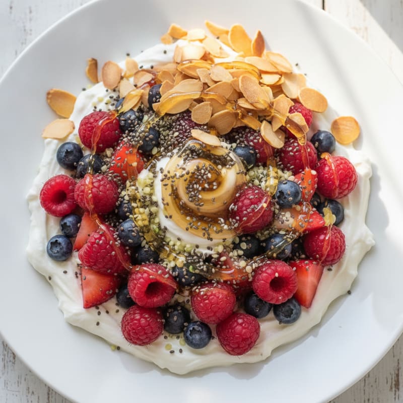 Greek Yogurt Protein Parfait with Mixed Berries and Almonds