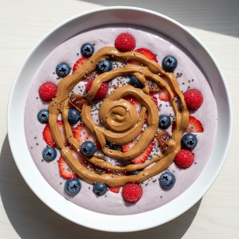 Silky Tofu Protein Smoothie with Almond Butter and Berries