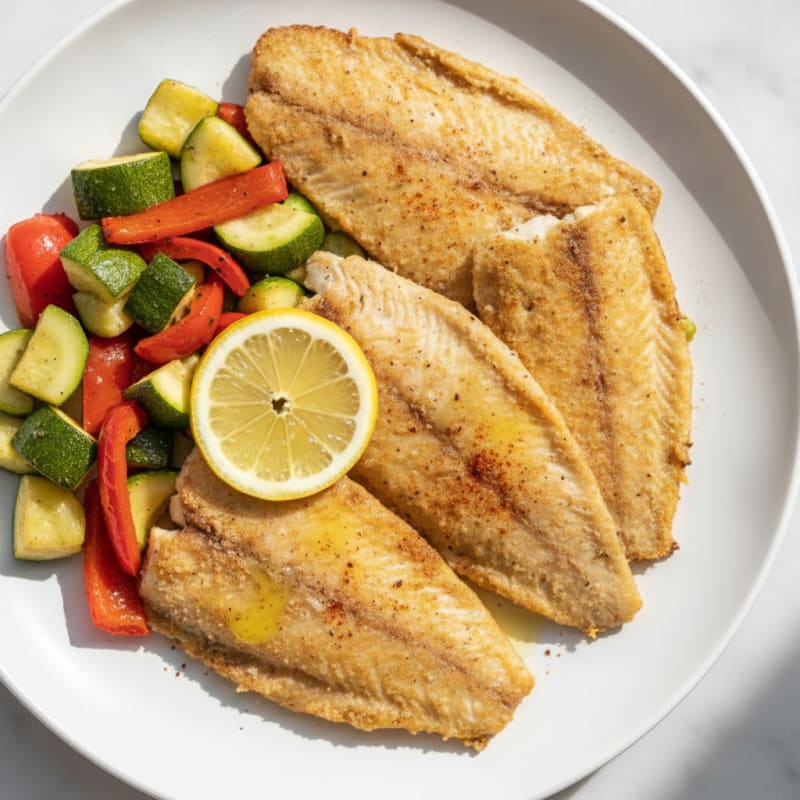 Seared Tilapia with Roasted Zucchini and Bell Peppers
