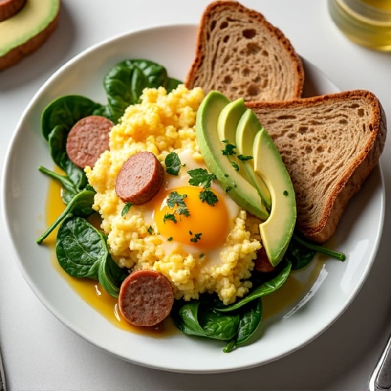 Egg White and Chicken Sausage Scramble with Spinach