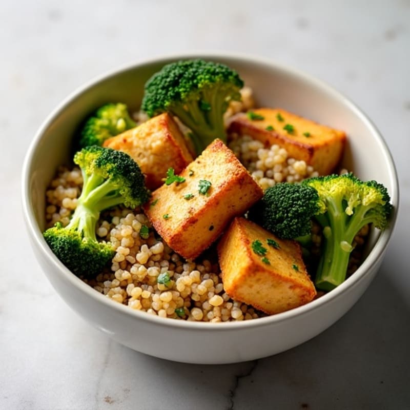 Crispy Baked Tofu with Roasted Broccoli and Quinoa