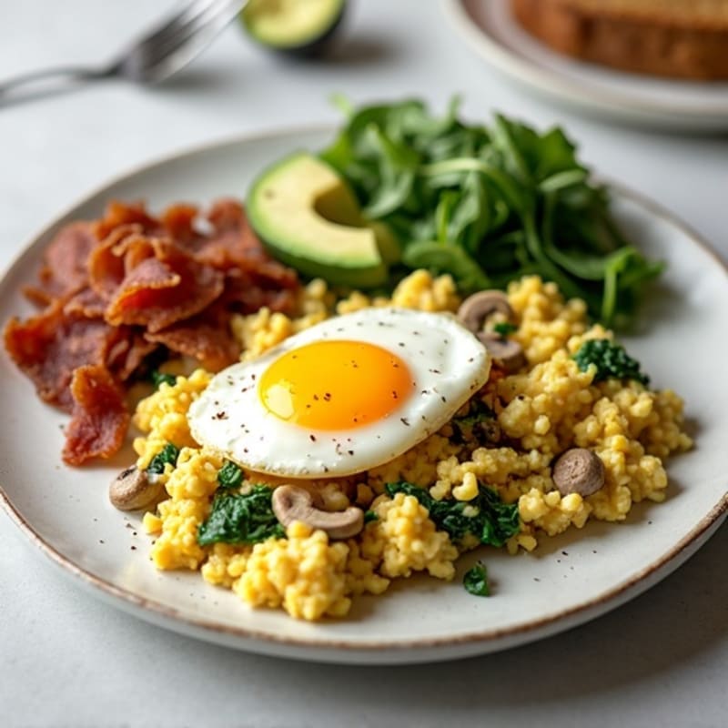 Cottage Cheese Scramble with Spinach and Turkey Bacon