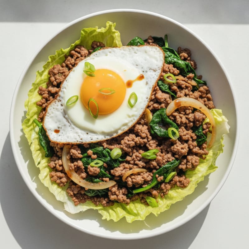 Ginger Garlic Minced Beef Stir-Fry with Spinach and Onion
