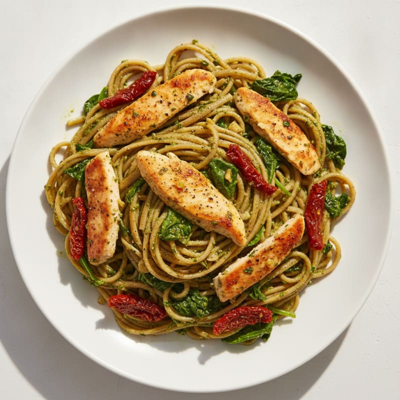 Pesto Chicken Linguine with Sun-Dried Tomatoes