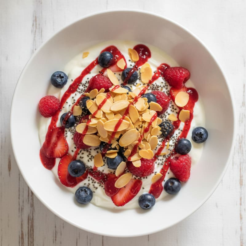 Greek Yogurt Protein Parfait with Mixed Berries and Almonds
