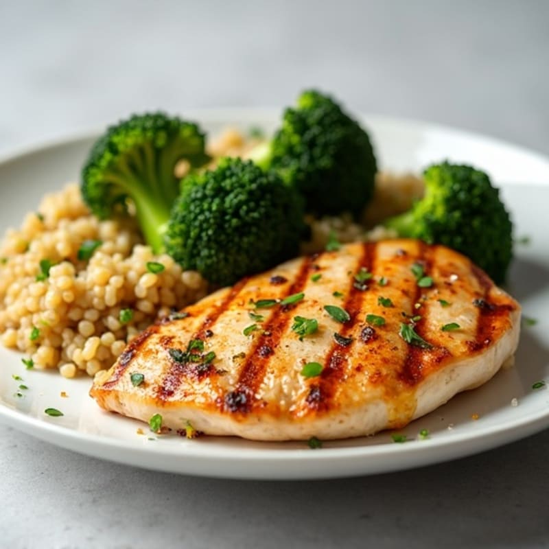 Grilled Chicken Breast with Quinoa and Roasted Broccoli
