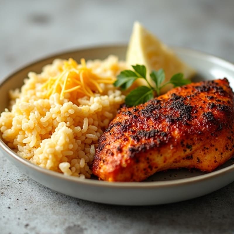 Spicy Jerk Chicken with Coconut Rice and Cheesy Cauliflower Bake