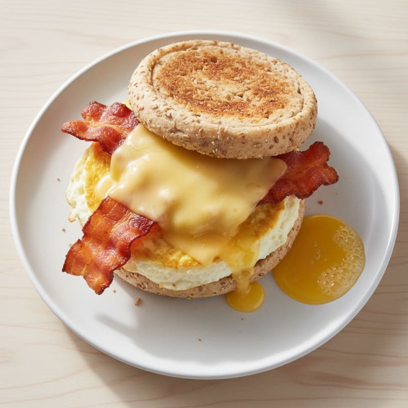 Crispy Turkey Bacon and Egg White Breakfast Sandwich with Low-Calorie Cheese