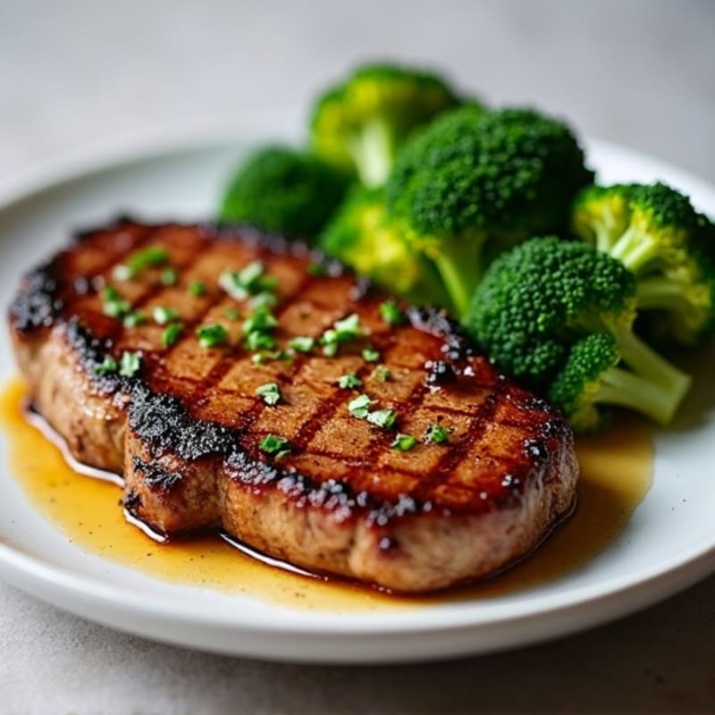 Pan-Seared Steak with Roasted Garlic Broccoli