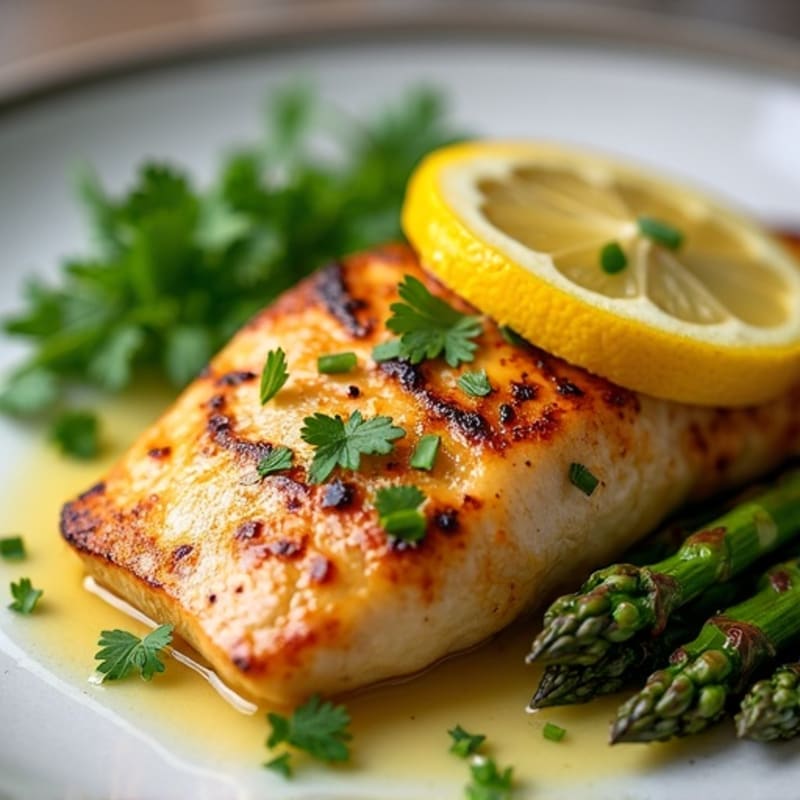 Lemon Garlic Pan-Seared Chicken with Roasted Asparagus