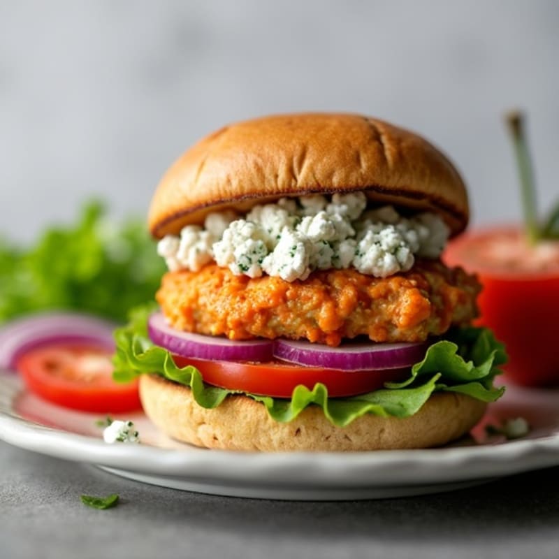 Lean Buffalo Chicken Burgers with Crumbled Blue Cheese