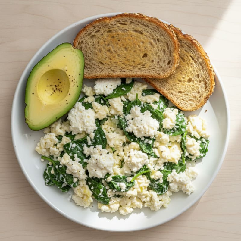 Egg White and Spinach Scramble with Cottage Cheese