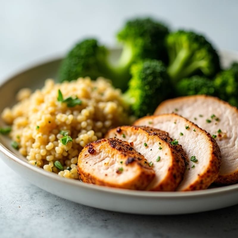 Seared Turkey Breast with Roasted Broccoli and Quinoa