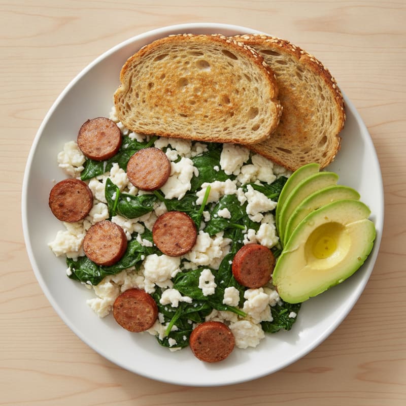 Egg White Scramble with Spinach and Turkey Sausage