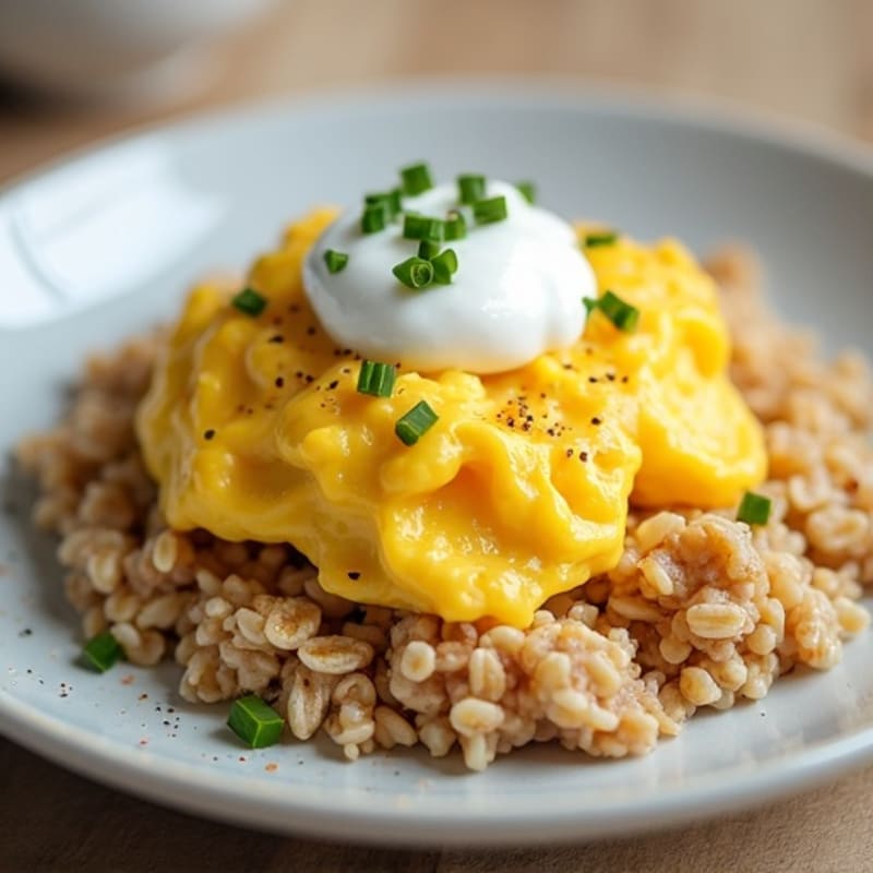 Hearty Oatmeal with Fluffy Scrambled Eggs