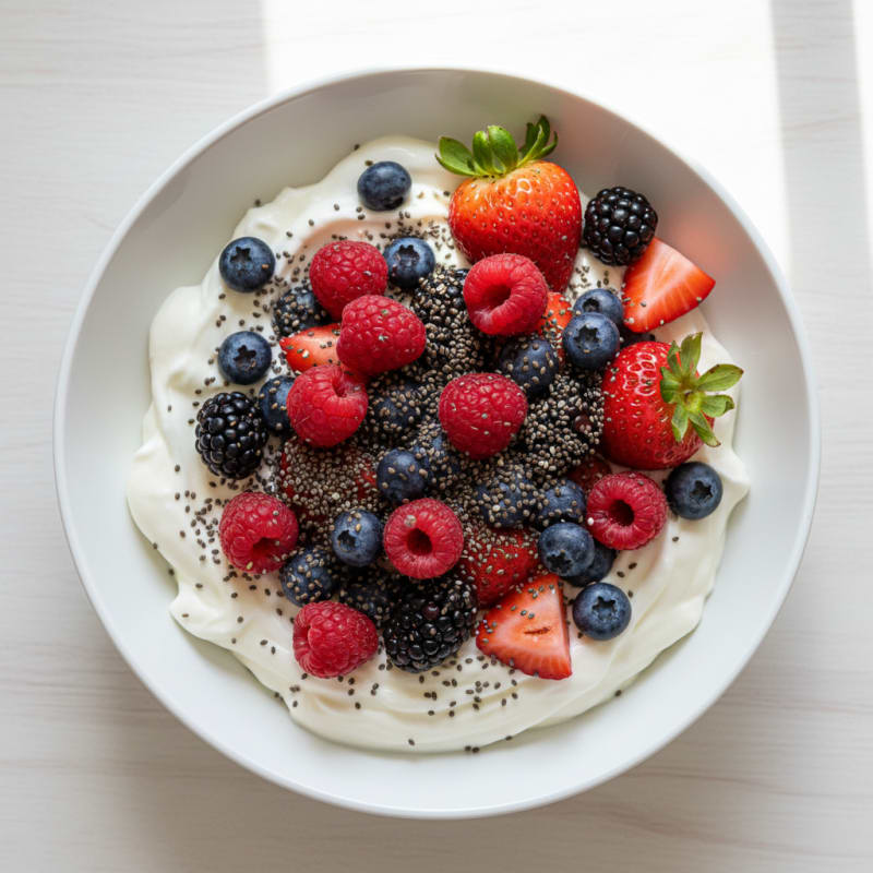 Greek Yogurt Protein Bowl with Mixed Berries and Chia Seeds