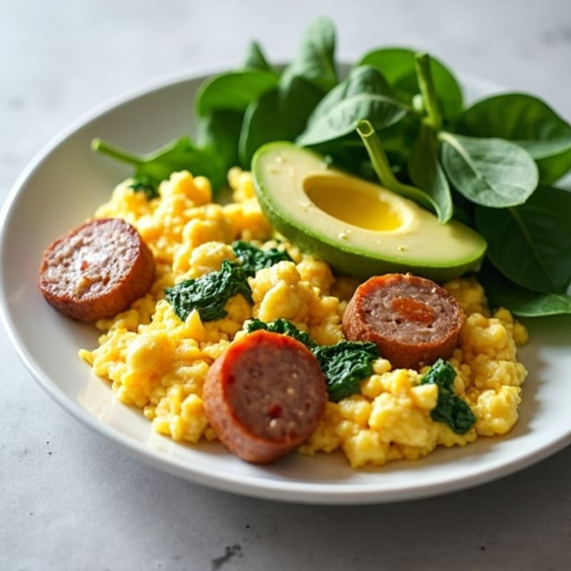 Egg White Scramble with Turkey Sausage and Spinach