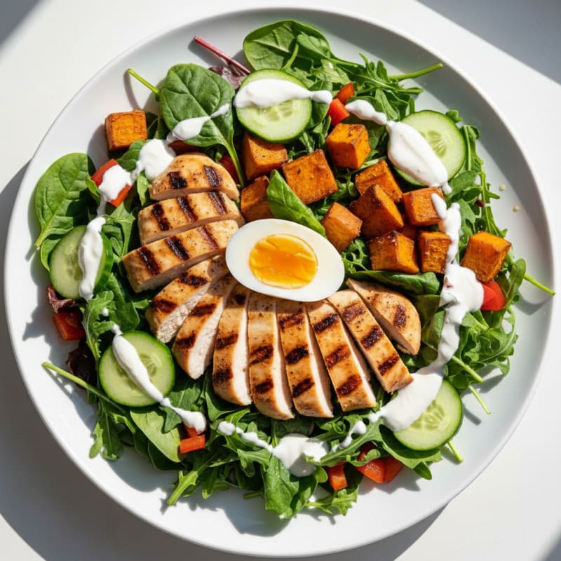 Grilled Chicken Salad with Mixed Greens and Crunchy Vegetables