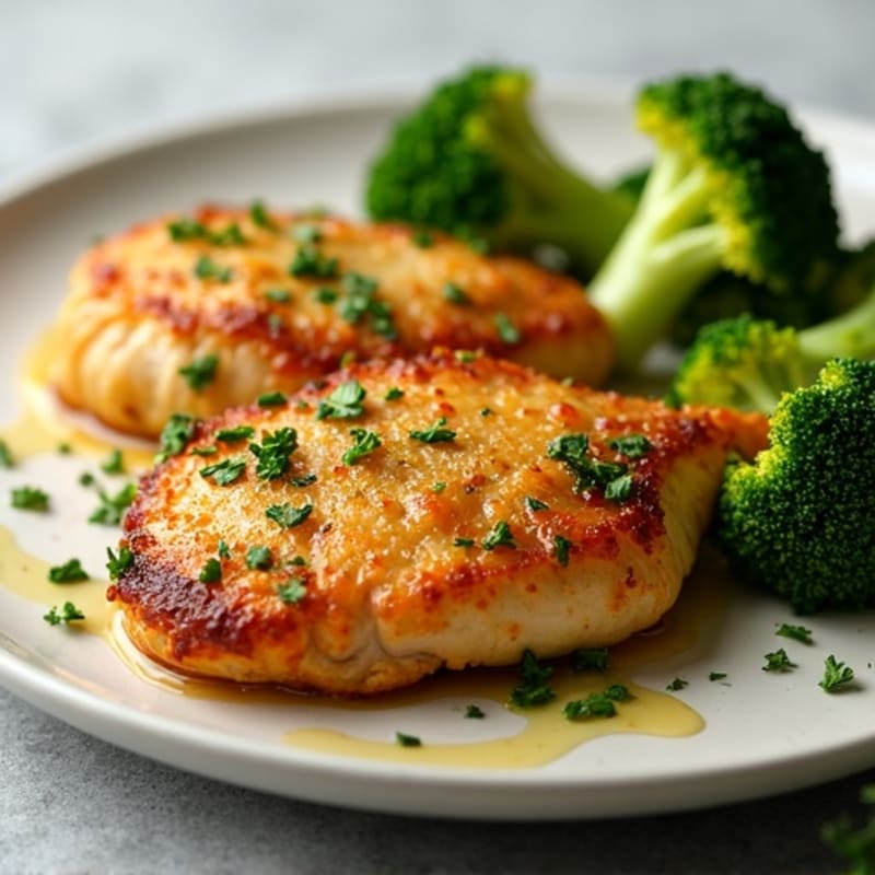 Crispy Lemon-Herb Pan-Seared Chicken Tenderloins with Roasted Broccoli