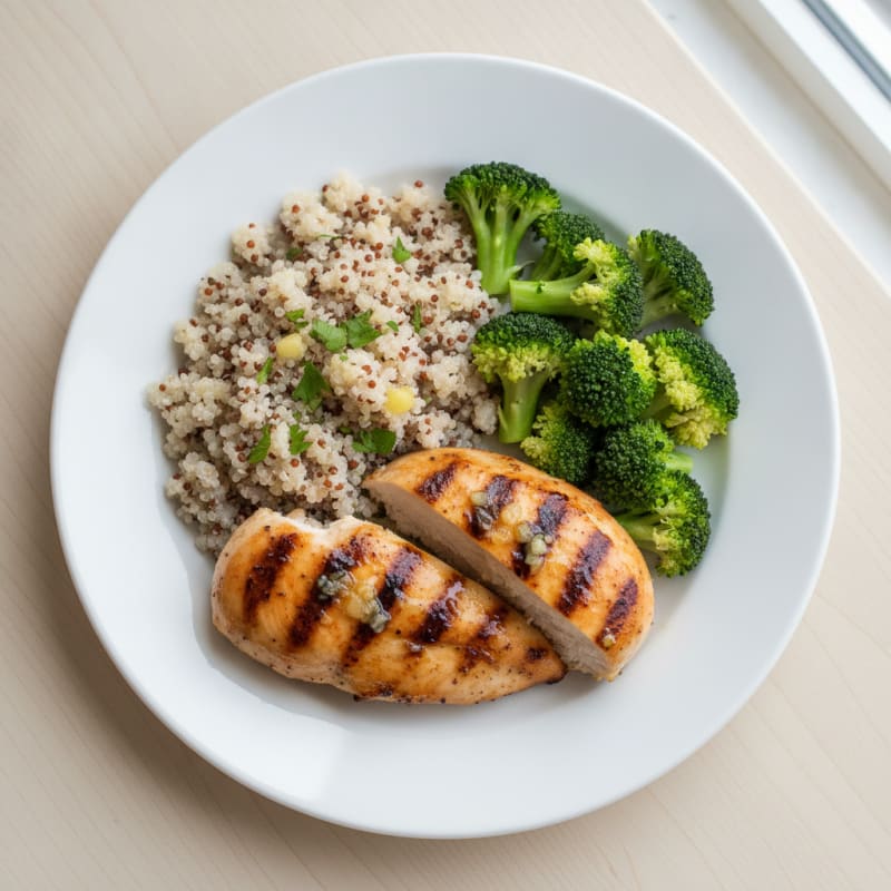 Grilled Chicken Breast with Quinoa and Steamed Broccoli