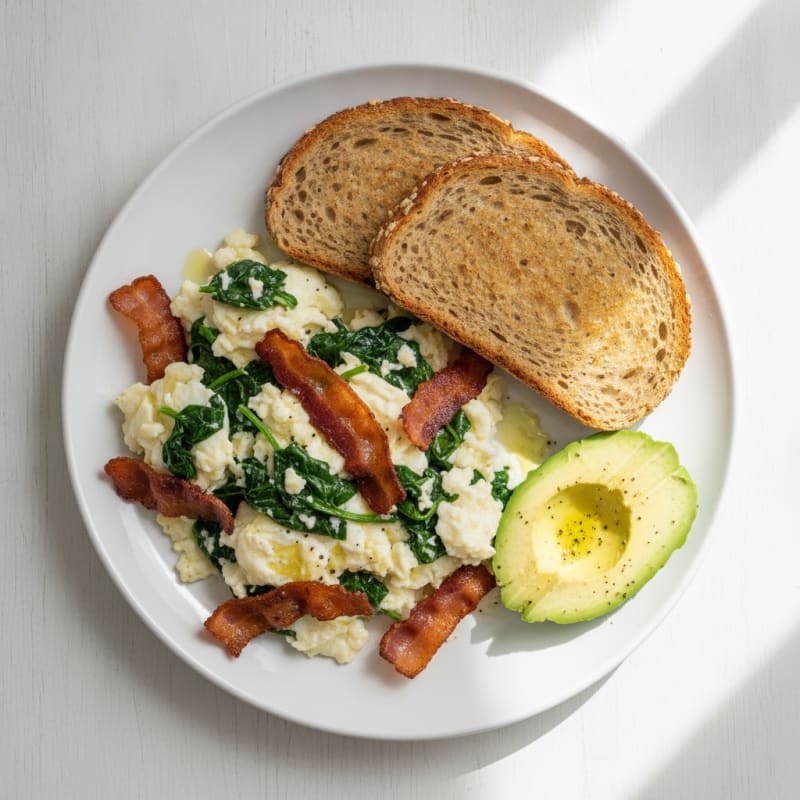 Egg White and Spinach Scramble with Turkey Bacon