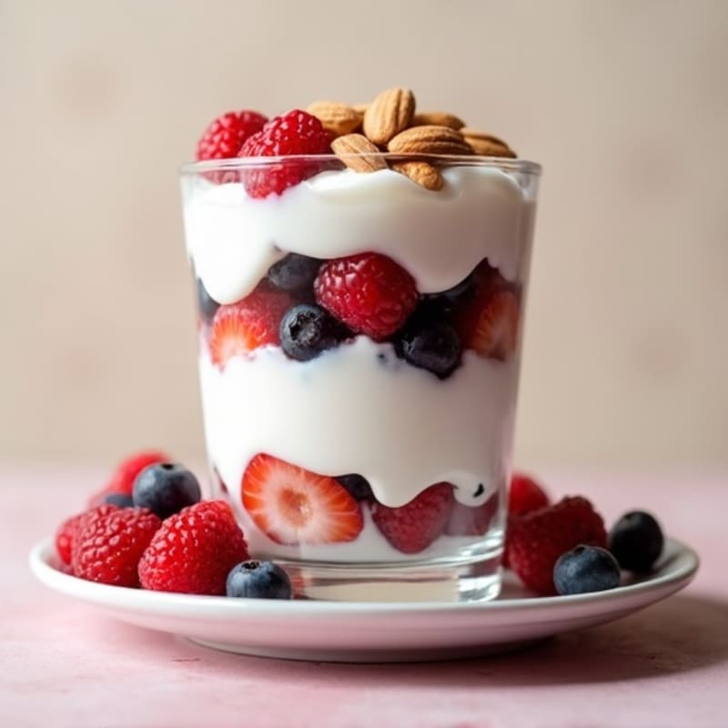 Creamy Greek Yogurt Parfait with Mixed Berries and Almonds