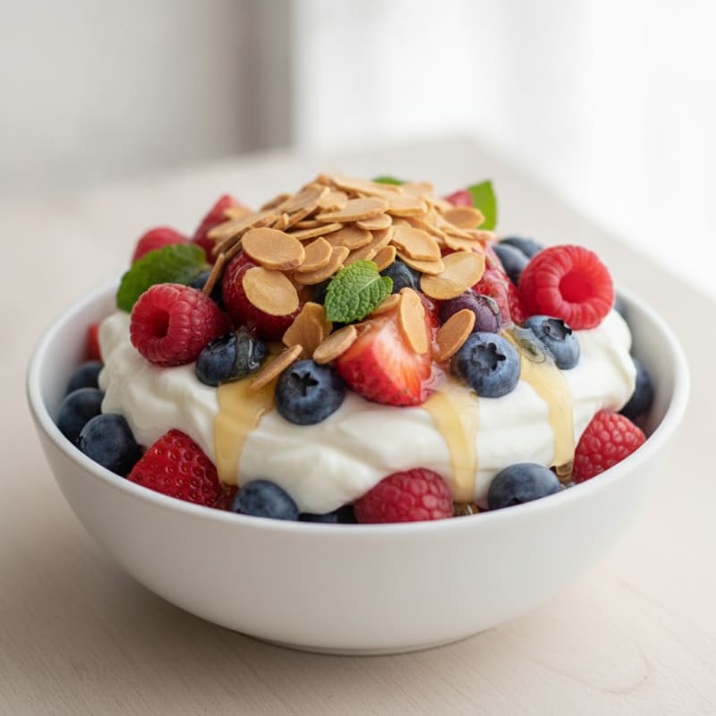 Creamy Greek Yogurt Parfait with Mixed Berries and Almonds