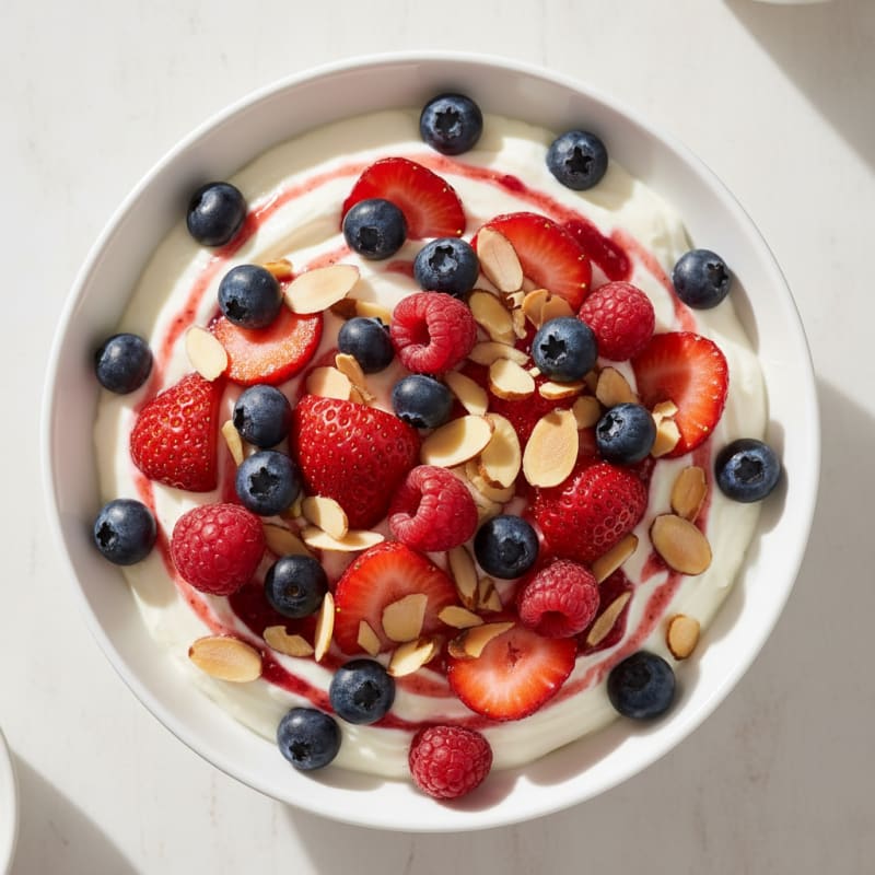 Greek Yogurt Protein Bowl with Mixed Berries and Almonds