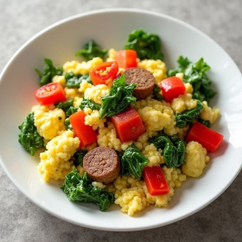 Egg White and Turkey Sausage Scramble with Spinach and Bell Peppers