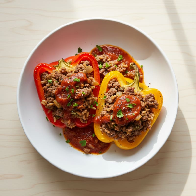 Golden Beef and Rice Stuffed Peppers