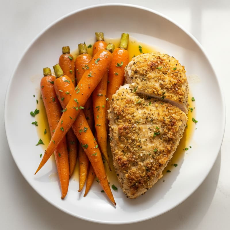 Maple-Glazed Roasted Carrots with Herb-Crusted Chicken