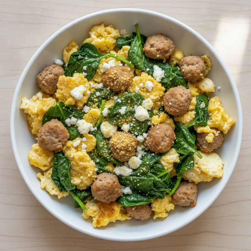 Egg White and Turkey Sausage Scramble with Spinach