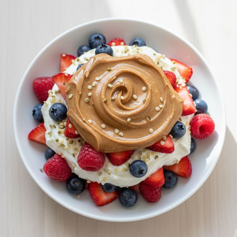 Greek Yogurt Protein Parfait with Mixed Berries and Almond Butter