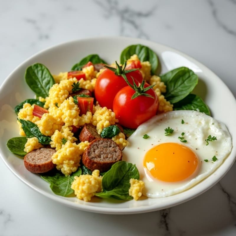 Egg White Scramble with Turkey Sausage and Spinach