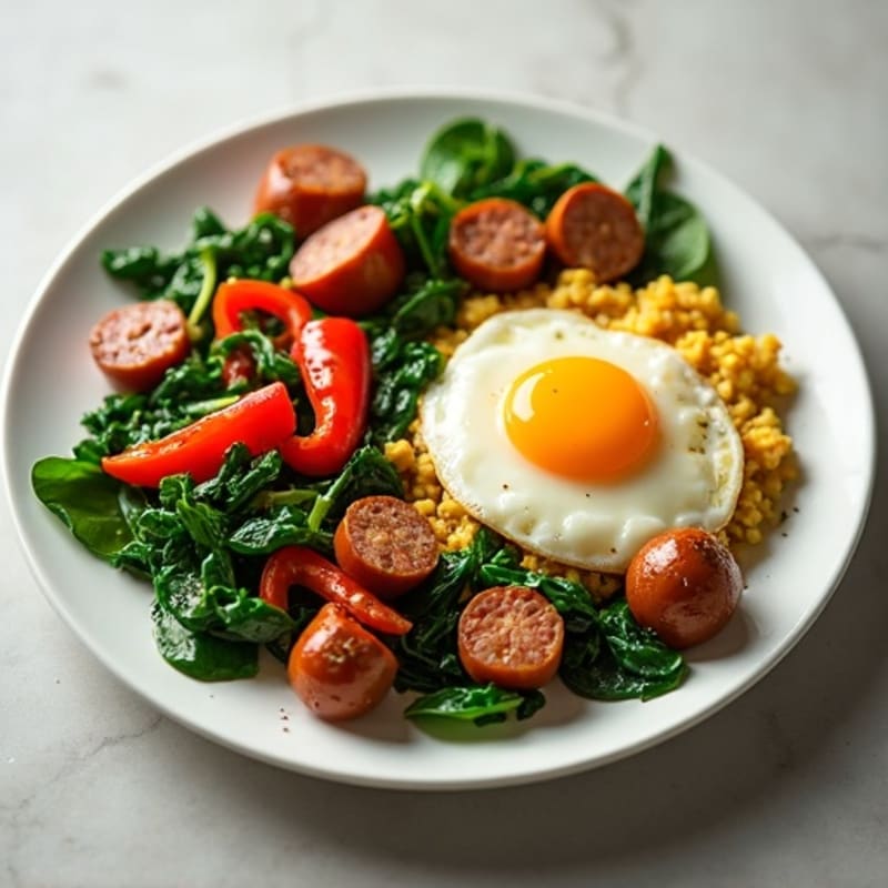 Chicken Sausage and Egg Scramble with Sautéed Greens