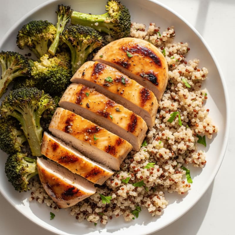 Grilled Chicken Breast with Roasted Broccoli and Quinoa
